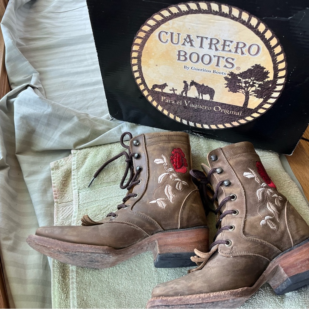 Women's Brown Embroidered Boots - Picture 2 of 7